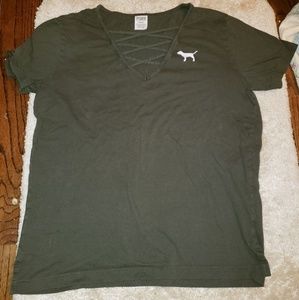 PINK Strappy Chest T-Shirt, Size Medium